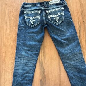 Rock Revival Skinny Crop Jeans, Dark Blue, Size 27